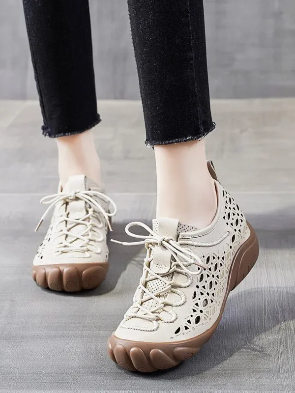 Alternative view of Round Head Handmade Hollow Summer Flats Flat Shoes