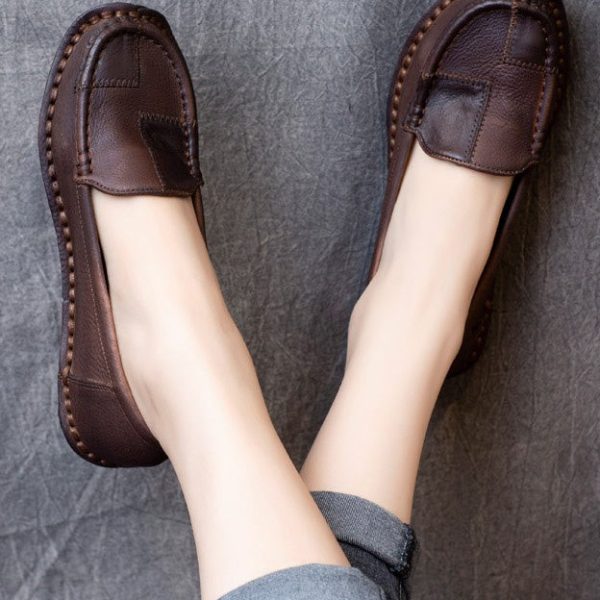 Alternative view of Round Head Handmade Retro Leather Loafers for Women Loafers