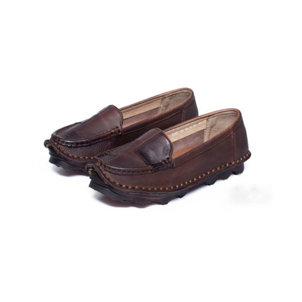 Round Head Handmade Retro Leather Loafers for Women Loafers
