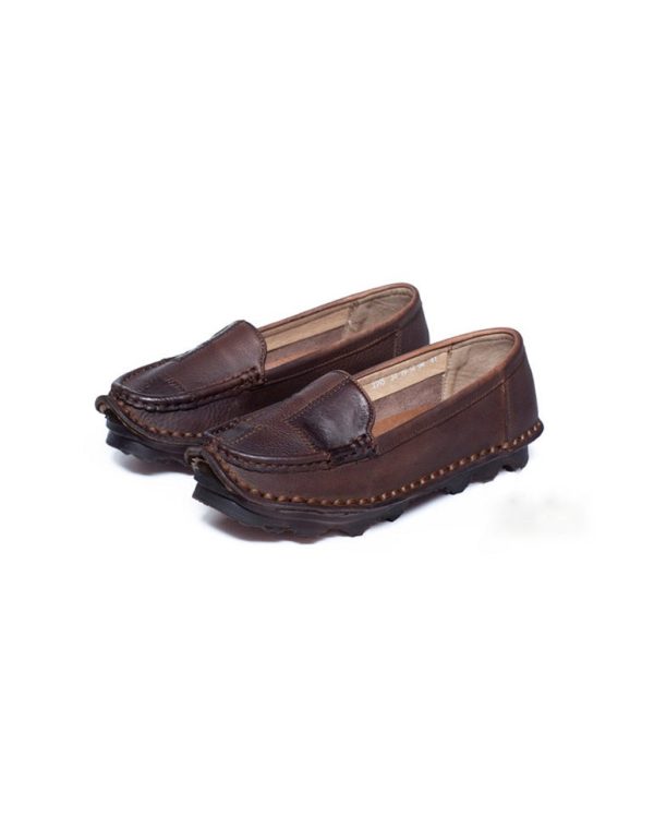 Round Head Handmade Retro Leather Loafers for Women Loafers