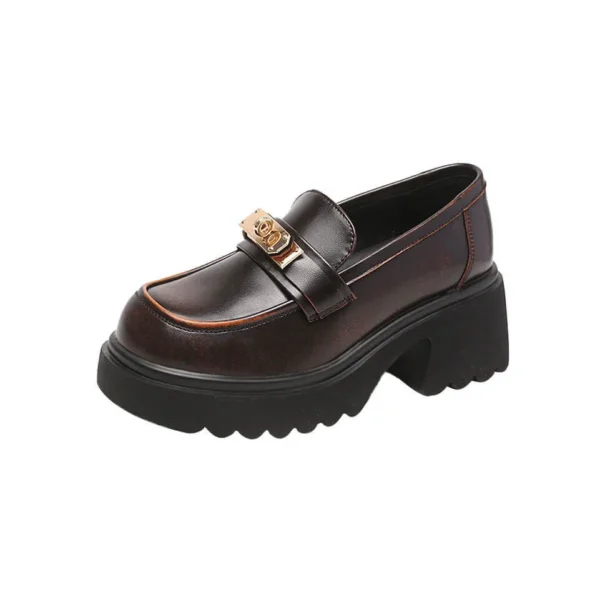 Smooth Leather metal Button Chunky Mary Jane Mary Jane Shoes