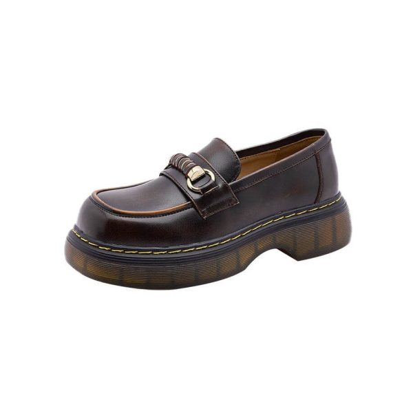 Metal Buckle Deco Square Head Loafers for Women Loafers