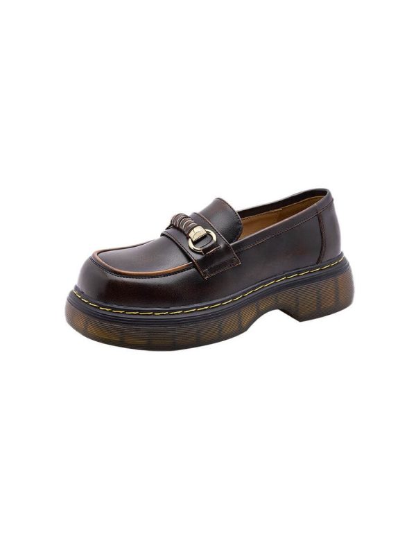 Metal Buckle Deco Square Head Loafers for Women Loafers