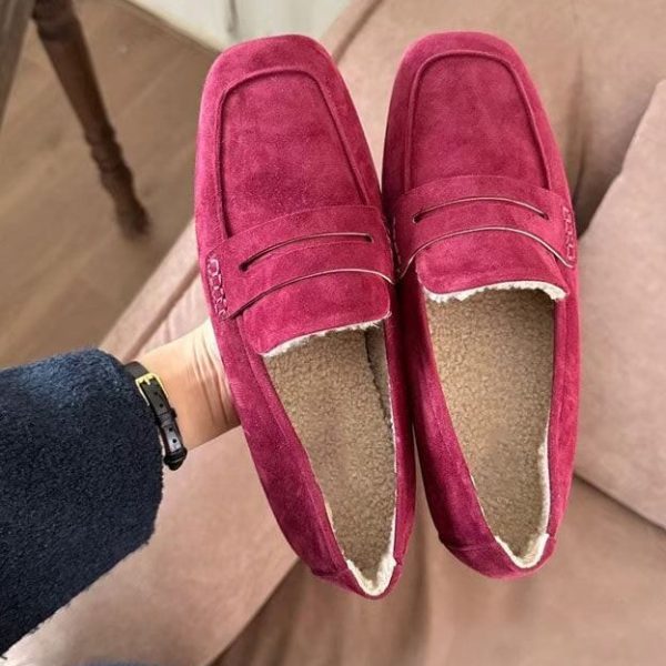 Square Head Fur Liner Suede British Loafers for Loafers