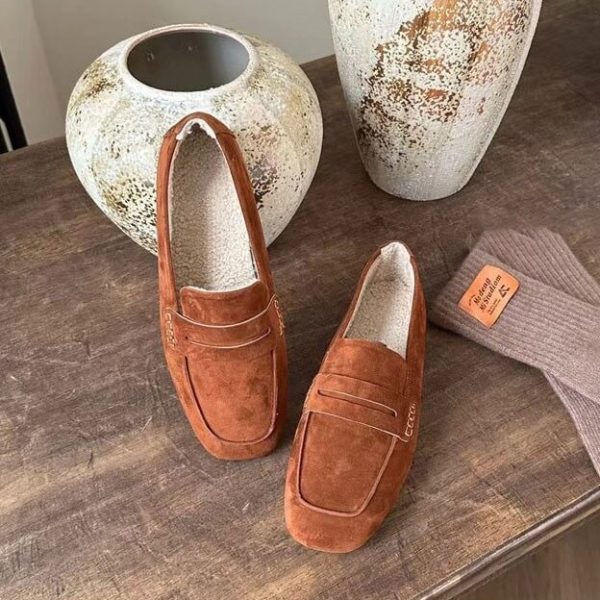 Alternative view of Square Head Fur Liner Suede British Loafers for Loafers