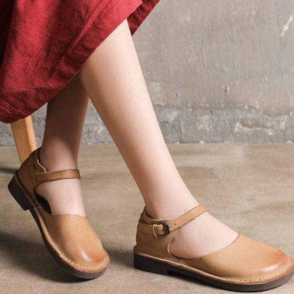 Alternative view of Wide Head Handmade Retro Strap Flat Shoes Flat Shoes