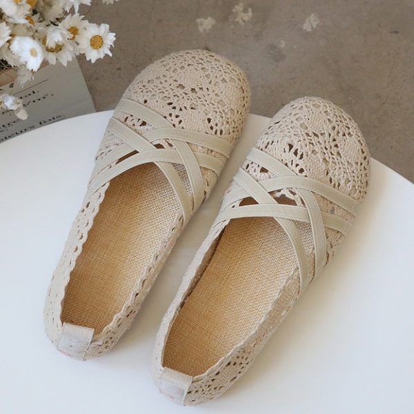 Soft Bottom Front Strappy Lace Flats Flat Shoes