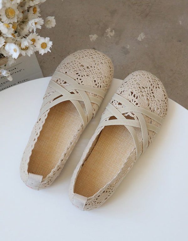 Soft Bottom Front Strappy Lace Flats Flat Shoes
