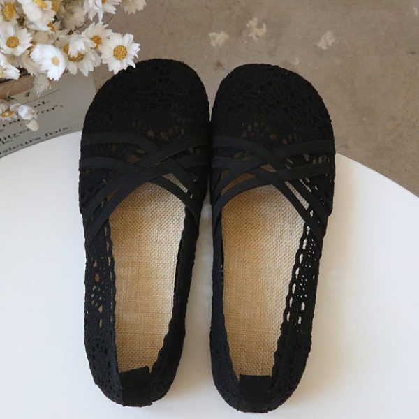 Alternative view of Soft Bottom Front Strappy Lace Flats Flat Shoes