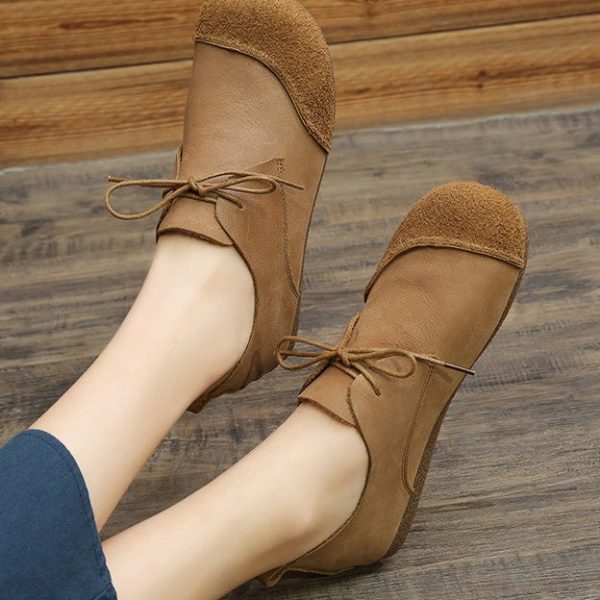 Alternative view of Toe Stitching Soft Leather Retro Flat Shoes Flat Shoes