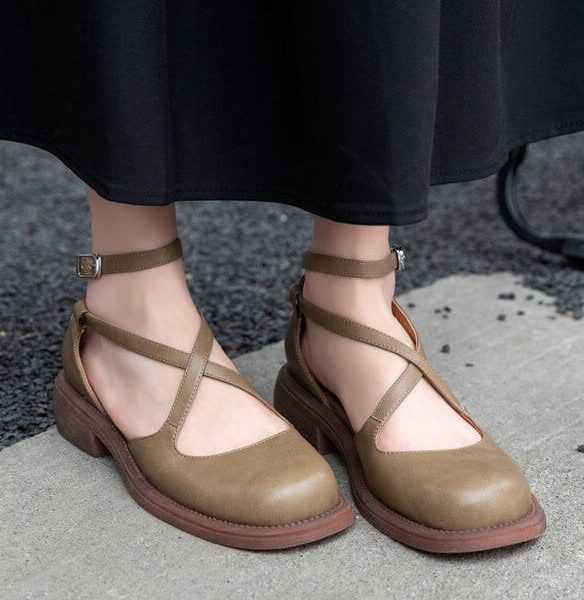 Vintage Ankle Cross Strap Round Toe Mary Jane Mary Jane Shoes