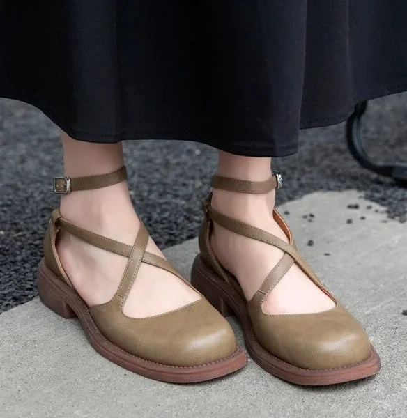 Vintage Ankle Cross Strap Round Toe Mary Jane Mary Jane Shoes