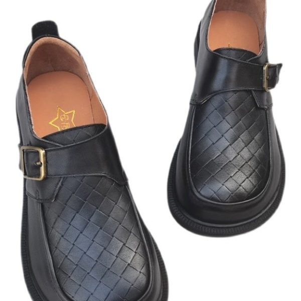Alternative view of Front Buckle Retro Leather Wide Toe Box Loafers Loafers