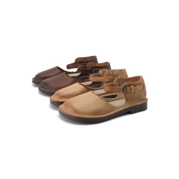 Wide Head Handmade Retro Strap Flat Shoes Flat Shoes