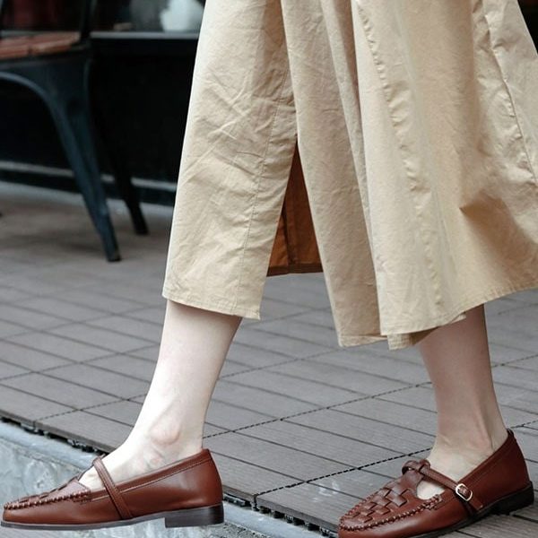 Leather Woven Buckle Mary Jane Shoes Mary Jane Shoes