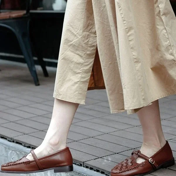 Leather Woven Buckle Mary Jane Shoes Mary Jane Shoes