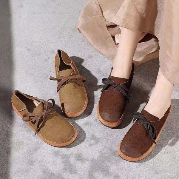 Autumn Comfortable Handmade Retro Leather Flats Flat Shoes
