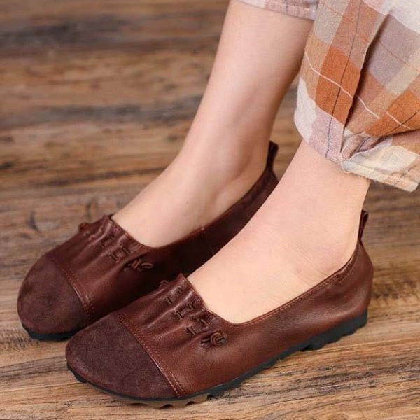 Alternative view of Handmade Soft Leather Paneled Mules Retro Flats Flat Shoes