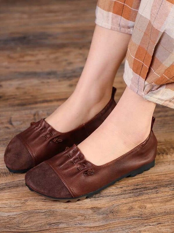 Alternative view of Handmade Soft Leather Paneled Mules Retro Flats Flat Shoes