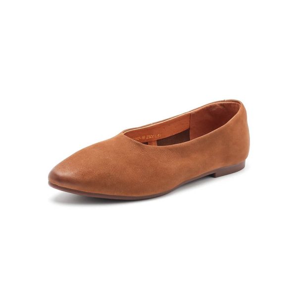 Nubuck Leather Soft Sole Pointed Toe Retro Flat Flat Shoes