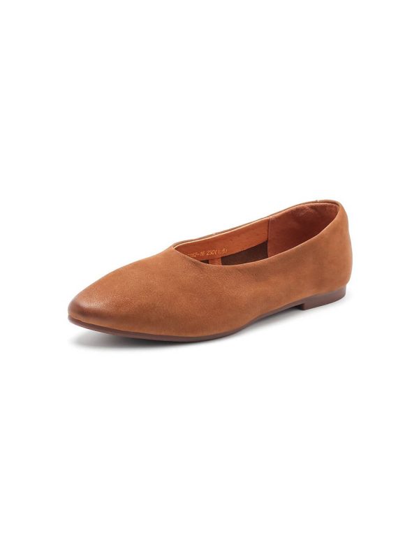 Nubuck Leather Soft Sole Pointed Toe Retro Flat Flat Shoes