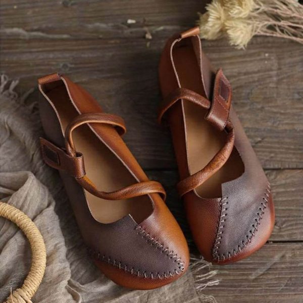 Alternative view of Color Matching Comfortable Strap Retro Flat Shoes Flat Shoes