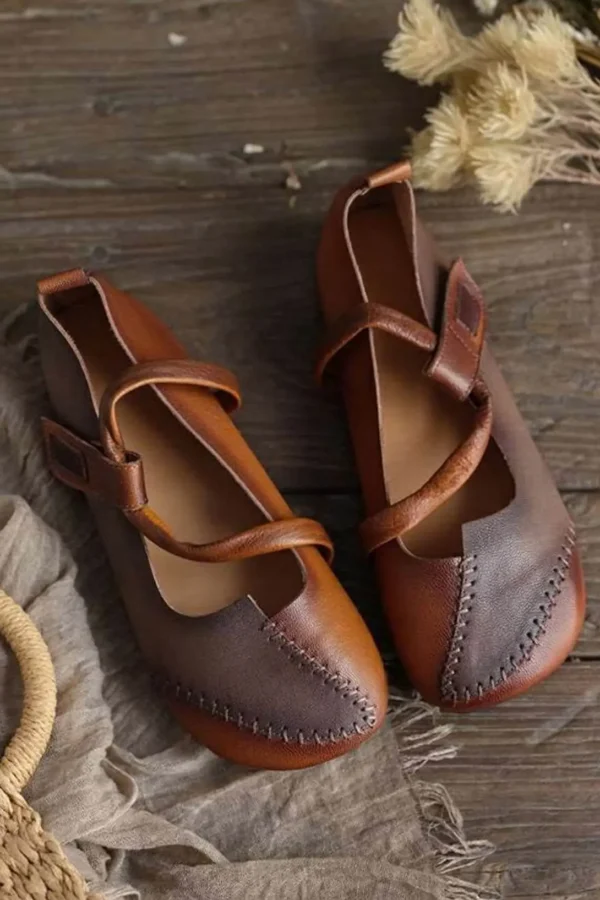 Alternative view of Color Matching Comfortable Strap Retro Flat Shoes Flat Shoes