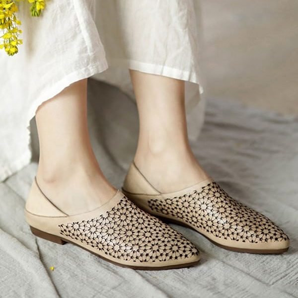 Alternative view of Pointed Toe Hollow Handmade Retro Leather Flats Flat Shoes