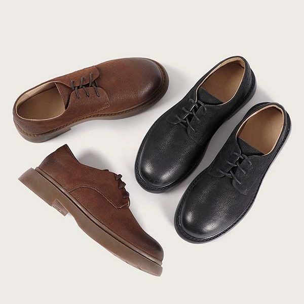 Spring Retro Leather Shoes Flat Shoes
