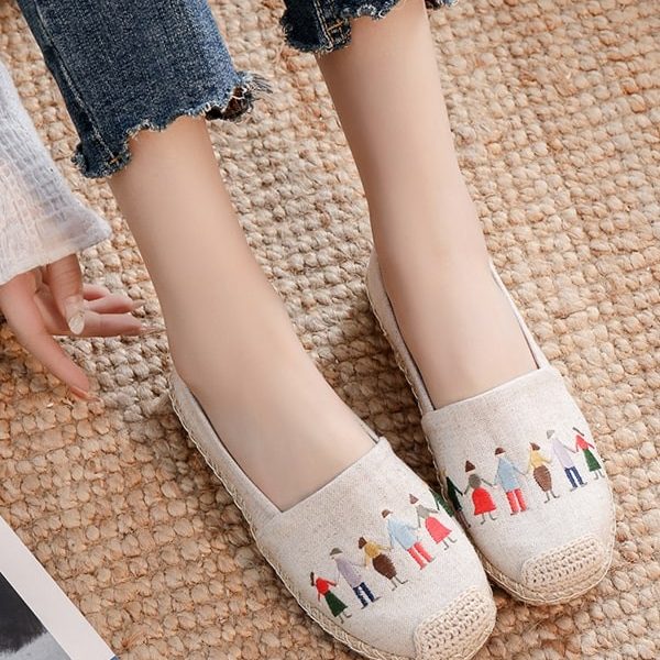 Alternative view of Handmade Embroidery Linen Shoes Flat Shoes