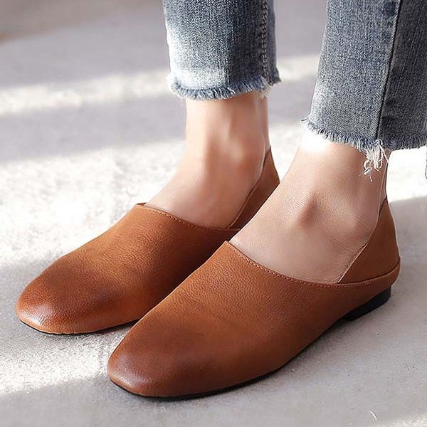 Pointed Toe Soft Leather Retro Flats Flat Shoes