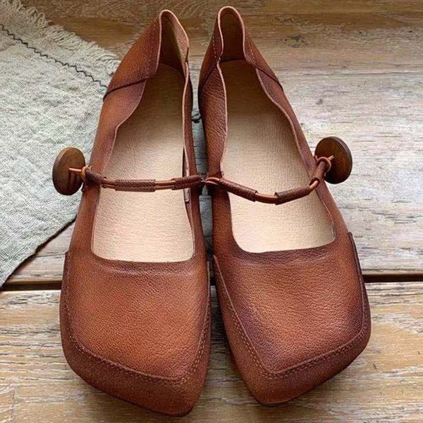 Alternative view of Square Head Handmade Retro Flats Flat Shoes