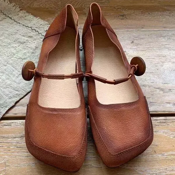 Alternative view of Square Head Handmade Retro Flats Flat Shoes
