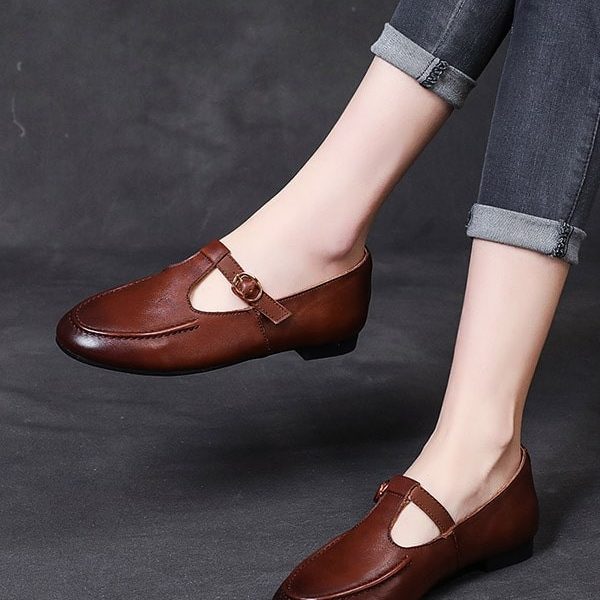 Womens New Leather Soft British Style Work Shoes Flat Shoes