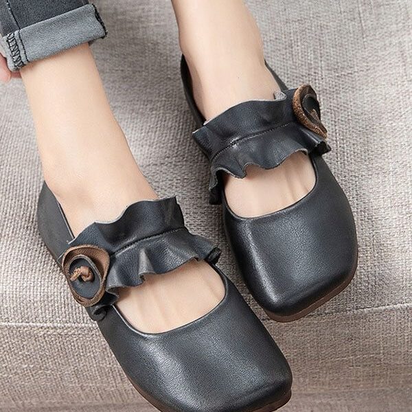 Square Head Handmade Retro Flat Shoes Flat Shoes