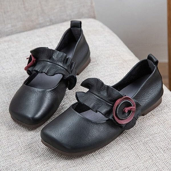 Alternative view of Square Head Handmade Retro Flat Shoes Flat Shoes