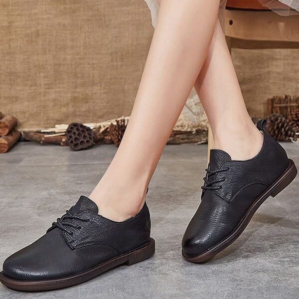 Spring Lace Up Black Flats For Women Flat Shoes