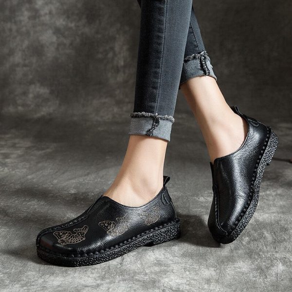 Alternative view of Cow Tendon Handmade Retro Leather Flat Shoes Flat Shoes