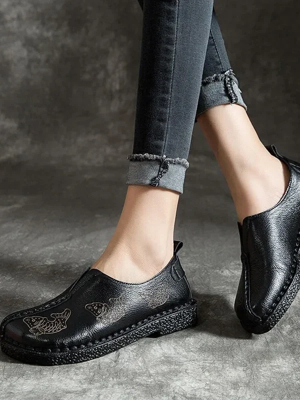 Alternative view of Cow Tendon Handmade Retro Leather Flat Shoes Flat Shoes