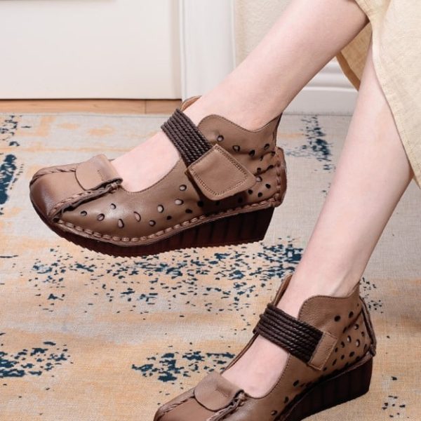 Alternative view of Cow Tendon Retro Leather Handmade Shoes Flat Shoes