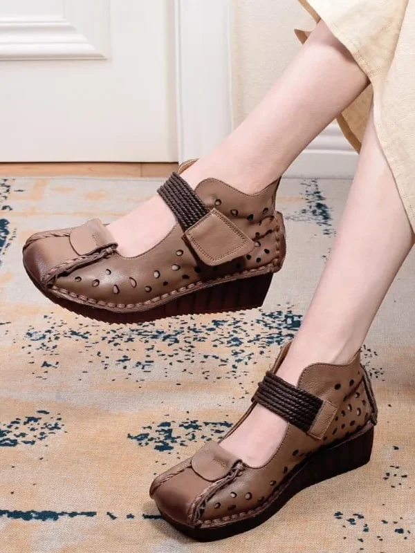 Alternative view of Cow Tendon Retro Leather Handmade Shoes Flat Shoes