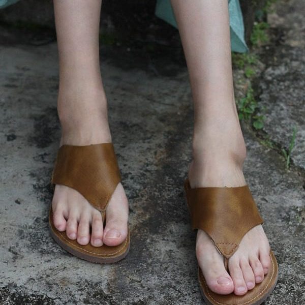 Summer Handmade Leather Slippers Flat Shoes