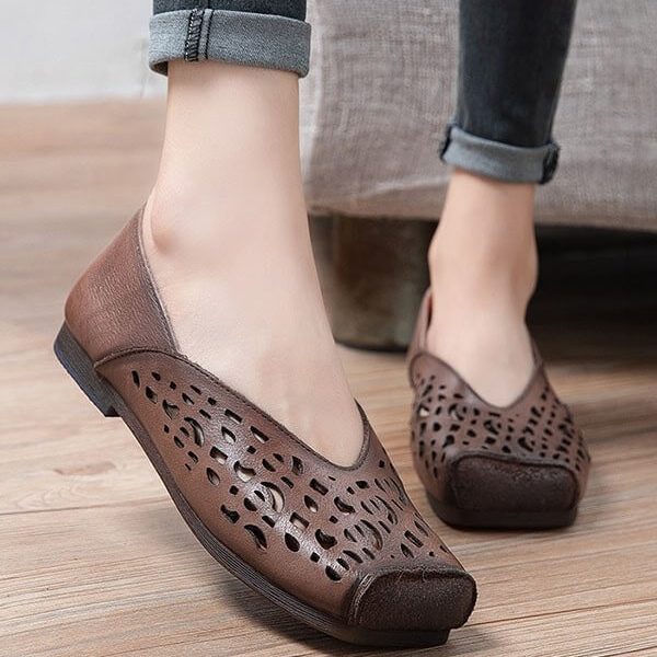 Handmade Leather Comfort Brown Flats Flat Shoes