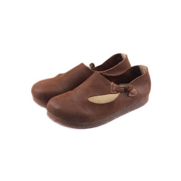 Handmade Leather Round Head Retro Flats Flat Shoes