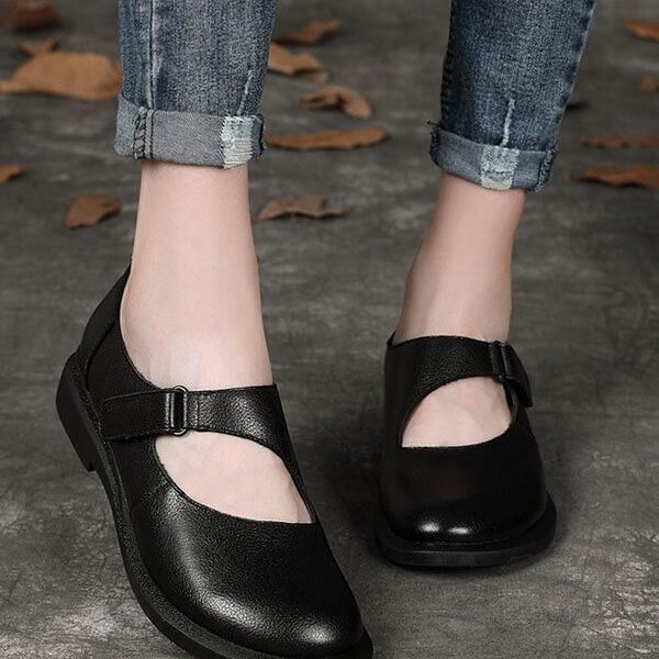 Alternative view of Handmade Retro Leather Buckle Flat Flat Shoes