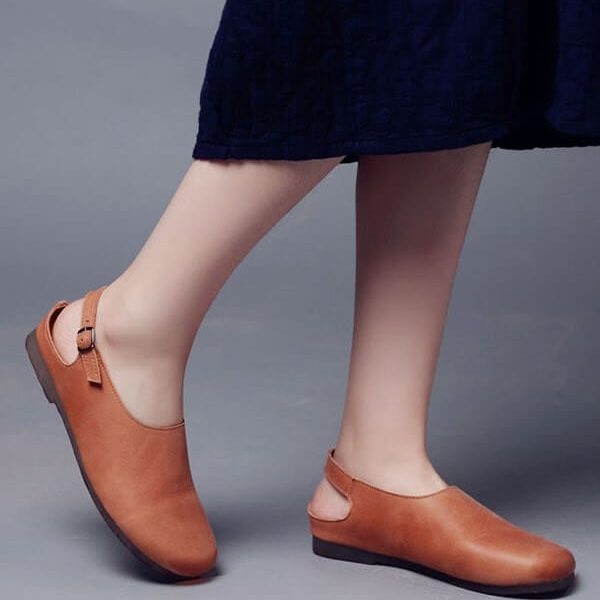 Alternative view of Handmade Retro Leather Comfortable Close Toe Flats Flat Shoes