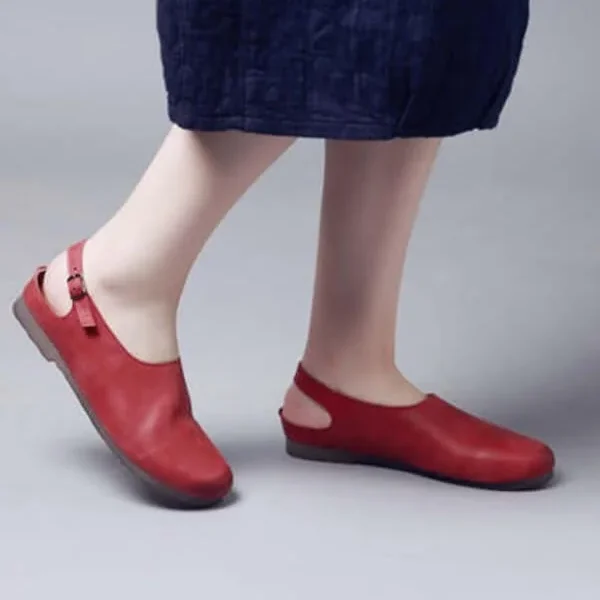 Handmade Retro Leather Comfortable Close Toe Flats Flat Shoes