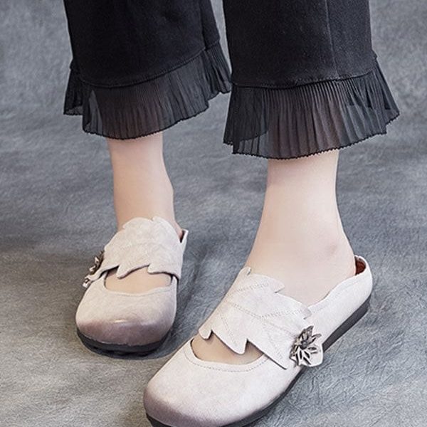 Alternative view of Handmade Retro Leather Leaf Flat Slippers Flat Shoes