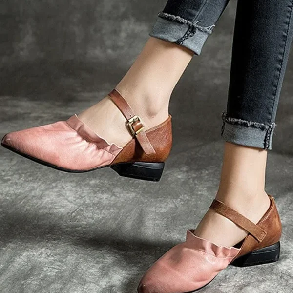 Alternative view of Handmade Retro Leather Pointed Head Pumps Flat Shoes