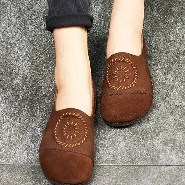 Handmade Retro Leather Soft Round Head Flats Flat Shoes